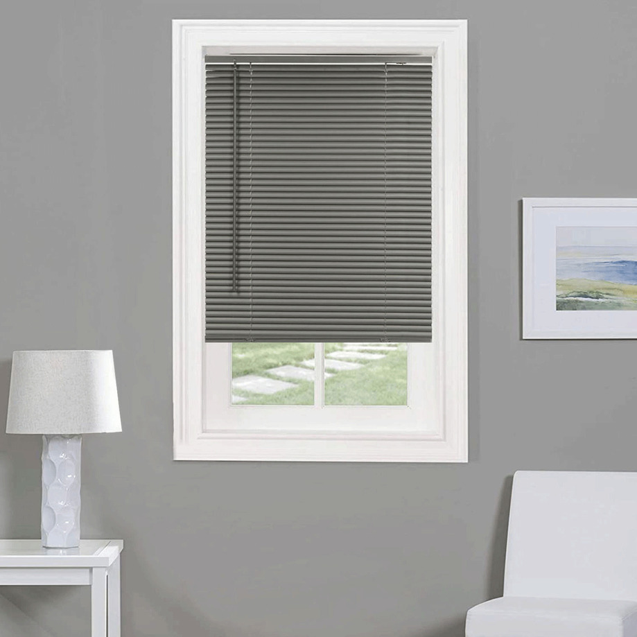 1" Grey cordless vinyl mini blinds - 30"x64"