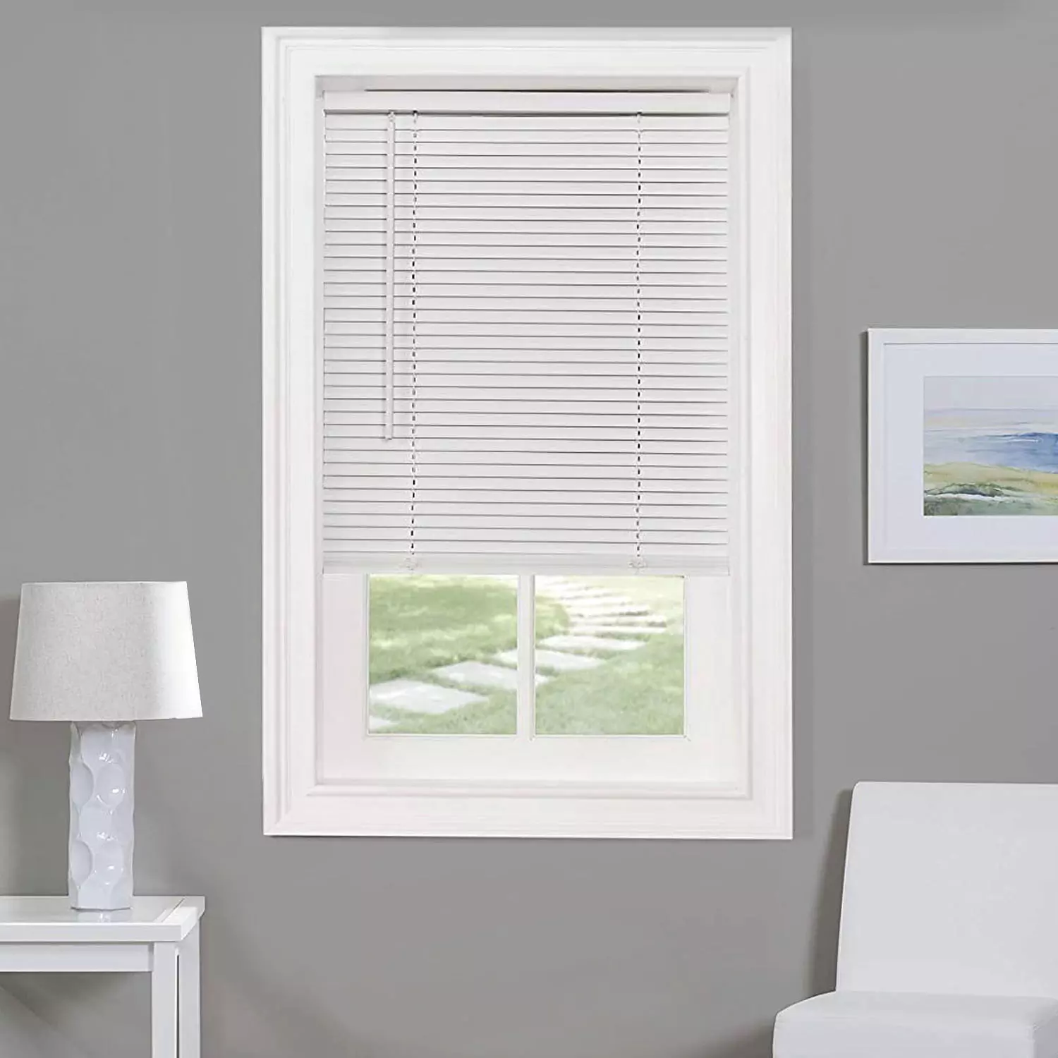 1" White cordless vinyl mini blinds - 36"x64"