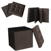 Foldable tufted linen storage ottoman - 4