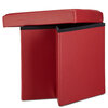 Square foldable faux-leather ottoman with storage, small, red - 3