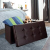 Large rectangular foldable faux-leather ottoman with storage - Brown - 5