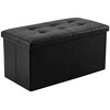 Large rectangular foldable faux-leather ottoman with storage - Black