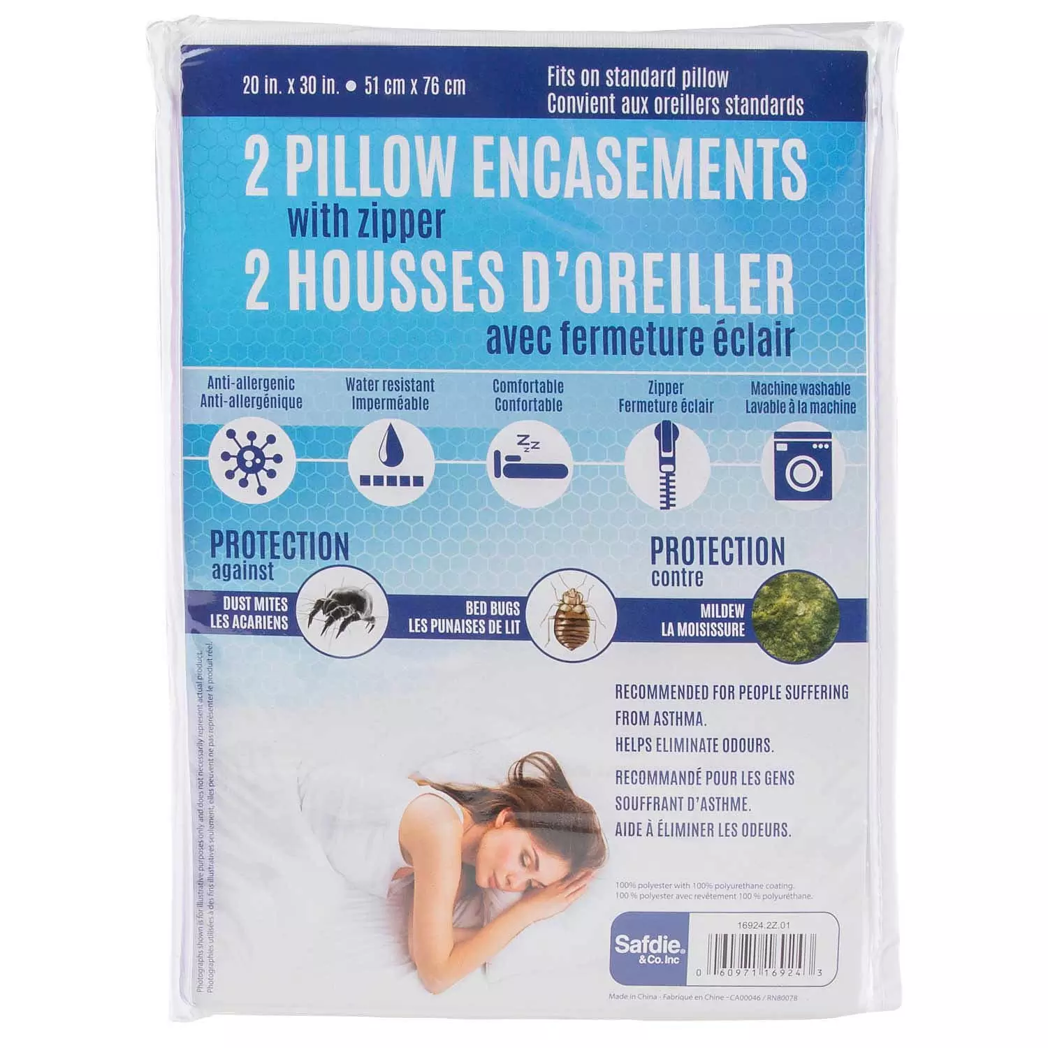 2 housses d'oreiller avec fermeture &eacute;clair, oreillers standards