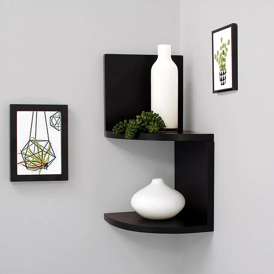 2-tier corner floating wall shelves, espresso