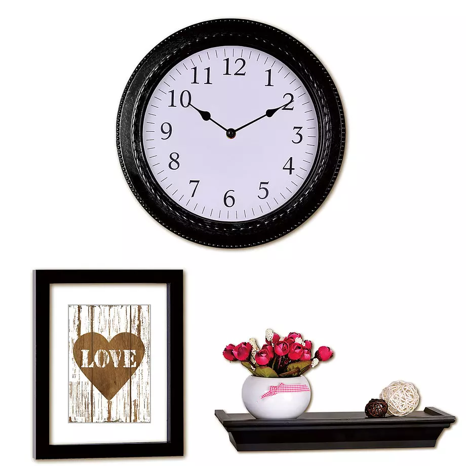 3 piece customizable wall decor set with shelf, clock and frame