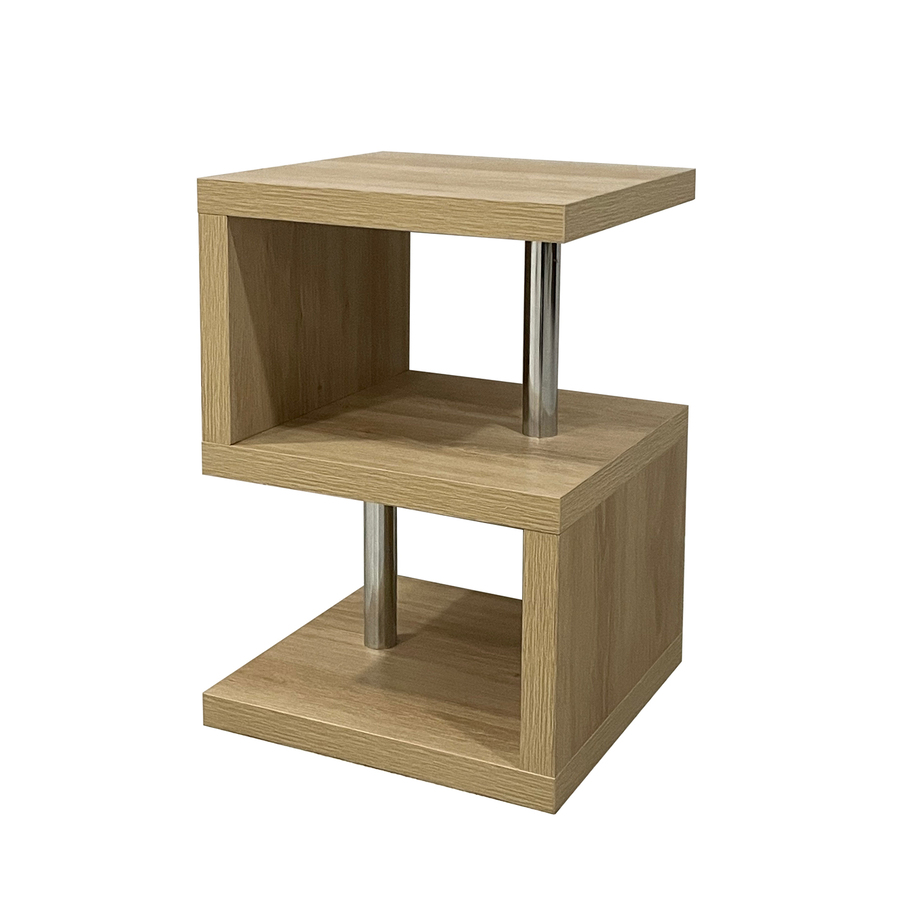 3-shelf side accent table in oak effect with chrome