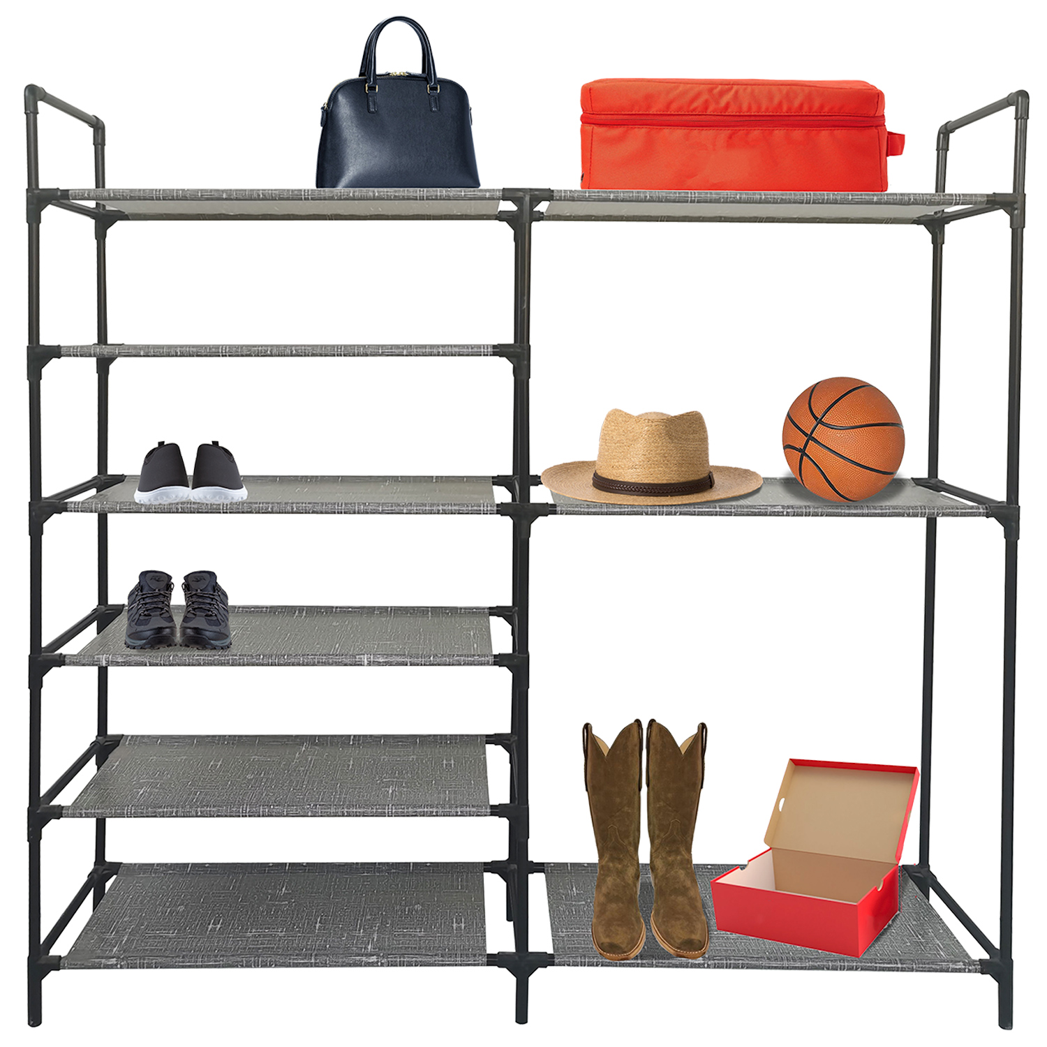 6-tier stackable metal shoe rack with boot shelves - 27 pairs
