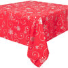 Elegance Collection, Christmas holiday fabric tablecloth, foil printed snowflakes and swirls, 60"x84", red