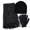 Soft beanie, scarf and gloves set with shimmer effects, black
