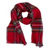 Reversible plaid print blanket scarf with soft frayed ends, red - 2