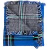 Reversible plaid print blanket scarf with soft frayed ends, bleu
