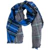 Reversible plaid print blanket scarf with soft frayed ends, bleu - 2