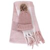 Hat with pompom and cozy scarf with fringes set, pink