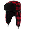 Snötek - Red plaid fleece aviator hat with sherling trim and faux fur lining