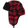 Snötek - Red plaid fleece aviator hat with sherling trim and faux fur lining - 3