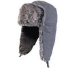 Fleece aviator hat with faux fur lining & trims, grey
