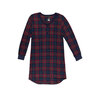 Soft touch, long sleeve v-neck sleepshirt with snap button detail, blue plaid, small (S) - 2