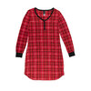 Soft touch, long sleeve v-neck sleepshirt with snap button detail, red plaid, small (S) - 2