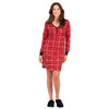 Soft touch, long sleeve v-neck sleepshirt with snap button detail, red plaid, medium (M)