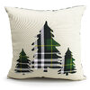 Printed decorative cushion with plaid trees front and matching plaid back, 18"x18", green