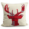 Printed decorative cushion with moose silhouette front and matching plaid back, 18"x18", red