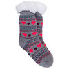Cozy fair isle hearts slipper socks with sherpa lining, dark grey - 2