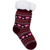 Cozy fair isle hearts slipper socks with sherpa lining, burgundy - 2