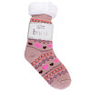 Cozy fair isle hearts slipper socks with sherpa lining, pink