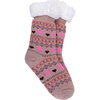 Cozy fair isle hearts slipper socks with sherpa lining, pink - 2