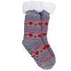 Cozy fair isle hearts slipper socks with sherpa lining, grey - 2