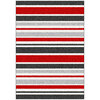 FRIDA Collection, decorative area rug, red/black/grey stripes, 5'x7'