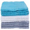 Facecloths, pk. of 12, aqua, white and grey