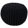 Hand knitted cable tweed pouf - Black
