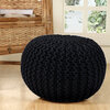 Hand knitted cable tweed pouf - Black - 2