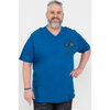 Short sleeve printed t-shirt with embroidered patches - Blue - Plus Size - 3