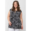 Sleeveless crinkle blouse with keyhole neckline - Abstract florals - Plus Size - 3