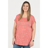 Round neck top with shoulder button detail - Pink ditsy floral - Plus Size