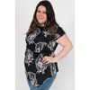 Cap sleeve tunic blouse with contrasting side tab - Black paisley - Plus Size