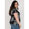 Cap sleeve tunic blouse with contrasting side tab - Black paisley - Plus Size - 2