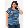 Dolman sleeve top with contrasting solid cuff - Shifting stripes - Plus Size