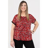 Dolman sleeve top with contrasting solid cuff - Red leopard - Plus Size - 2
