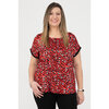 Dolman sleeve top with contrasting solid cuff - Red leopard - Plus Size