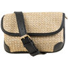 Woven raffia belt bag with faux leather trims - Beige