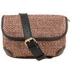 Woven raffia belt bag with faux leather trims - Brown