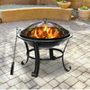 Outdoor round steel fire pit with spark screen cover and poker - 22" - 3
