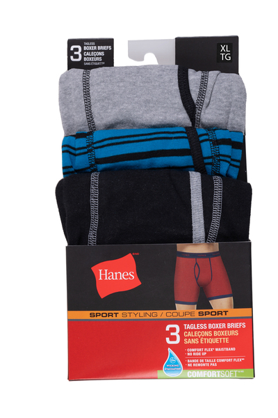 Hanes - Sport Styling, tagless boxer briefs, pk. of 3. Size: extra