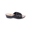 Wedge slip-on sandals with floral appliqué - Black, size 5