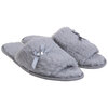 Faux fur open toe slippers with satin bow & jewel - Grey - 2