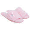 Faux fur open toe slippers with satin bow & jewel - Pink - 2