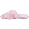 Faux fur open toe slippers with satin bow & jewel - Pink - 3